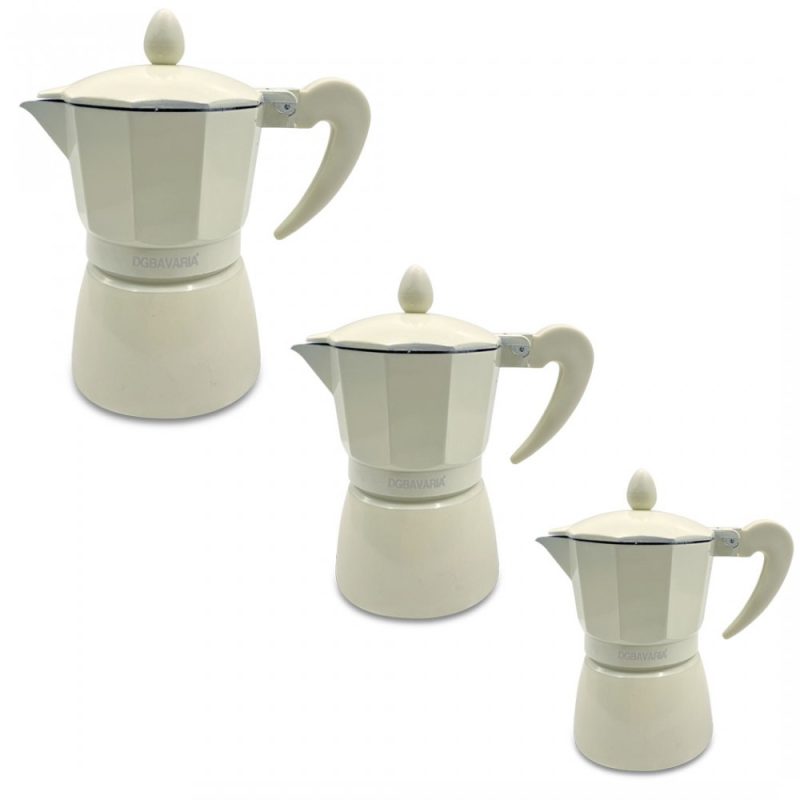 set 3 caffettiere beige in alluminio